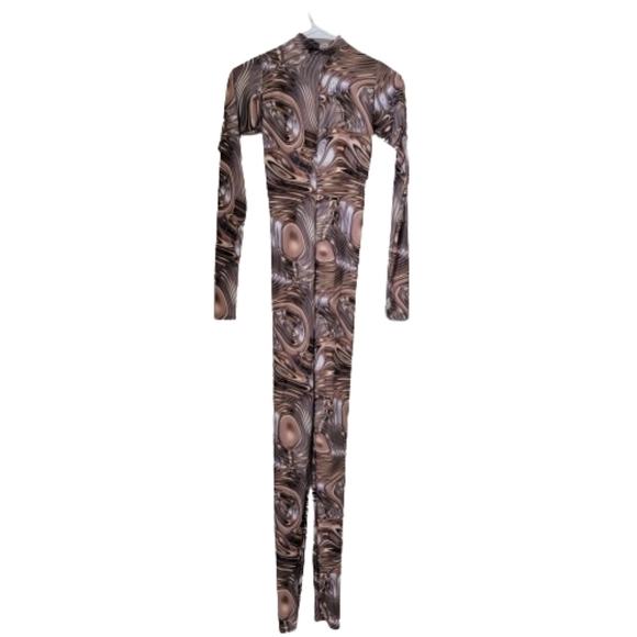 Pants - Unbranded Unsized Bodysuit, Brown, Tans and White Swirl / Poured Pattern